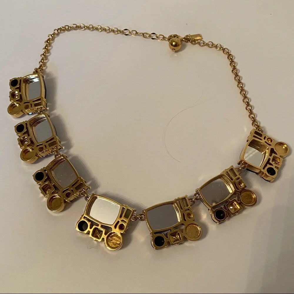KATE SPADE NECKLACE GOLD STATEMENT BLUE FACETED GEM MEDALLIONS 20”